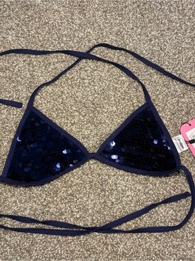 Edikted Navy Sequin Triangle Bikini Top
